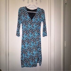 INC International Concepts Blue and Black Patterned Dress